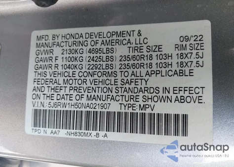 2022 Honda Cr-V 2Wd Ex z USA, uszkodzony, nr VIN 5J6RW1H50NA021907